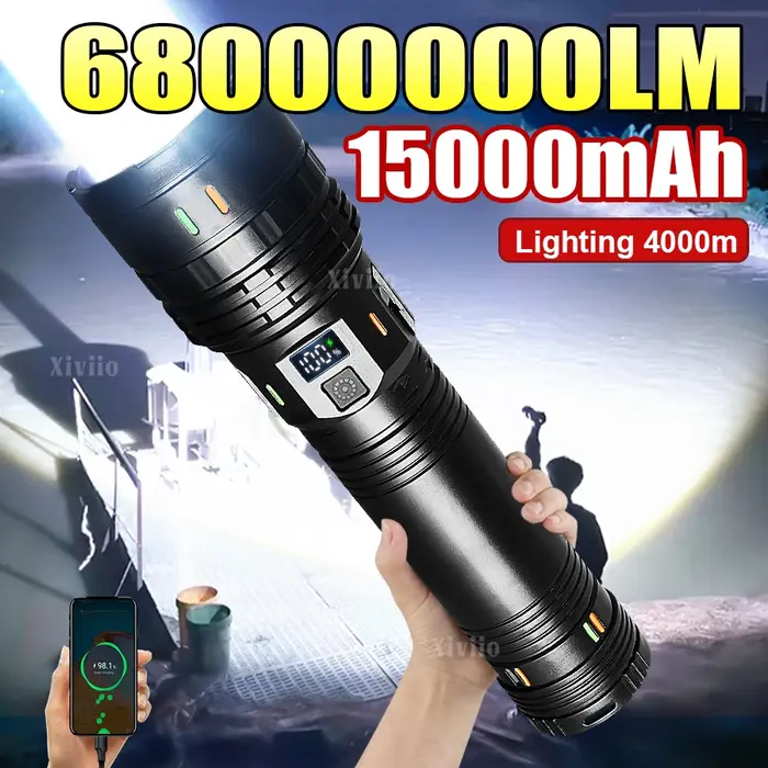 6800000000lm Lampes de poche à LED super puissante 15000mah Batterie intégrée Zoom de torche recharg