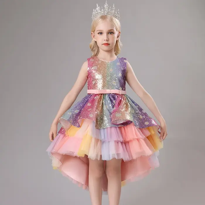 S002 robe pour enfants traînant princesse Spot rose filles 1 juin Performance été nouveau 2023 dente