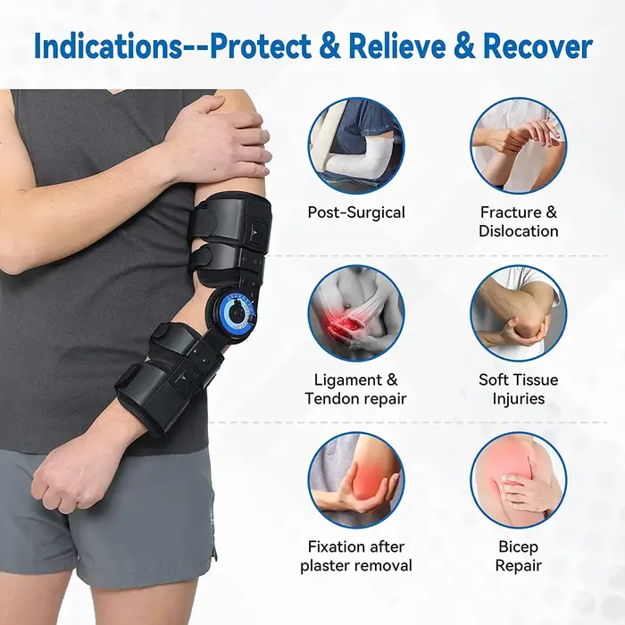 Attele de coude Dean a charniere support de stabilisation post-opératoire pour récupération du coude fracture biceps immobilisation post-chirurgicale pour femmes hommes occasions spéciales