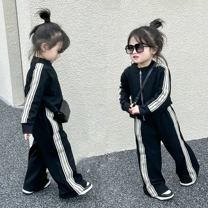 Ensembles décontractés à la mode pour filles, costumes de sport pour enfants, veste à manches longue