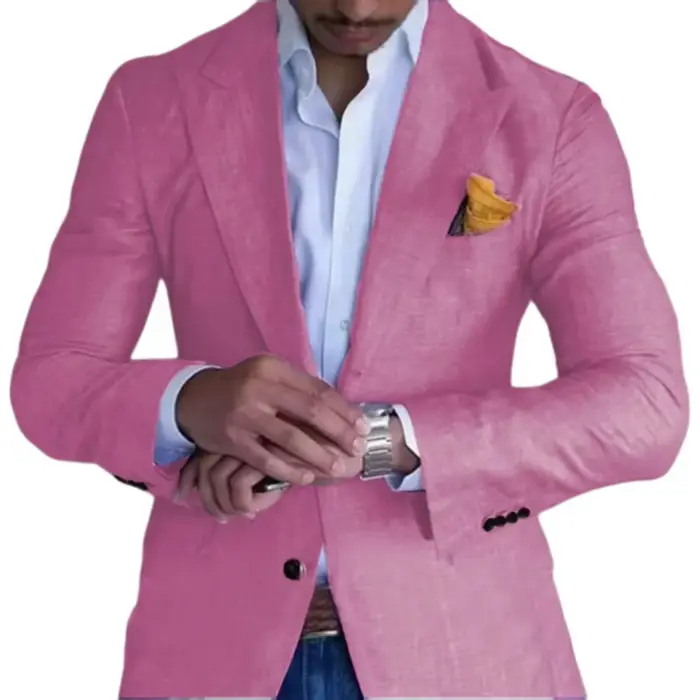 Veste élégante 1 pièce pour homme, en lin, simple boutonnage, pour fêtes, vêtements haut de gamme, b