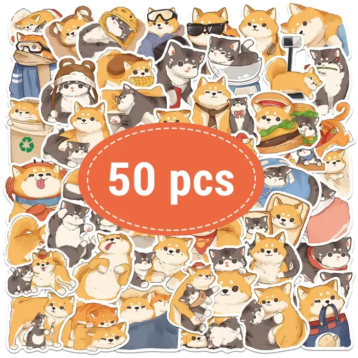 Ensemble d'autocollants Shiba Inu Akita, 50 pièces, autocollants adhésifs mignons et amusants pour c