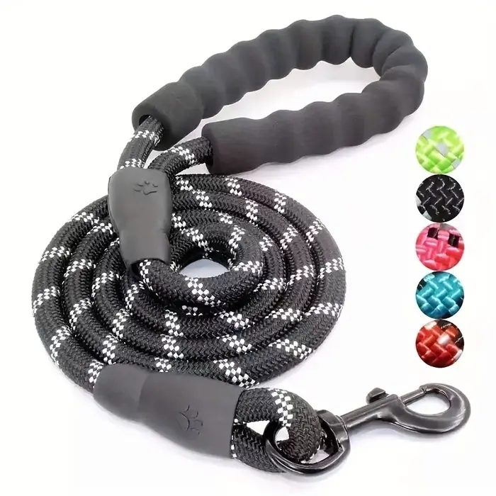 Laisse réfléchissante pour chien avec poignée rembourrée confortable double corde de traction robuste pour promenades nocturnes sécurité visibilité toutes saisons
