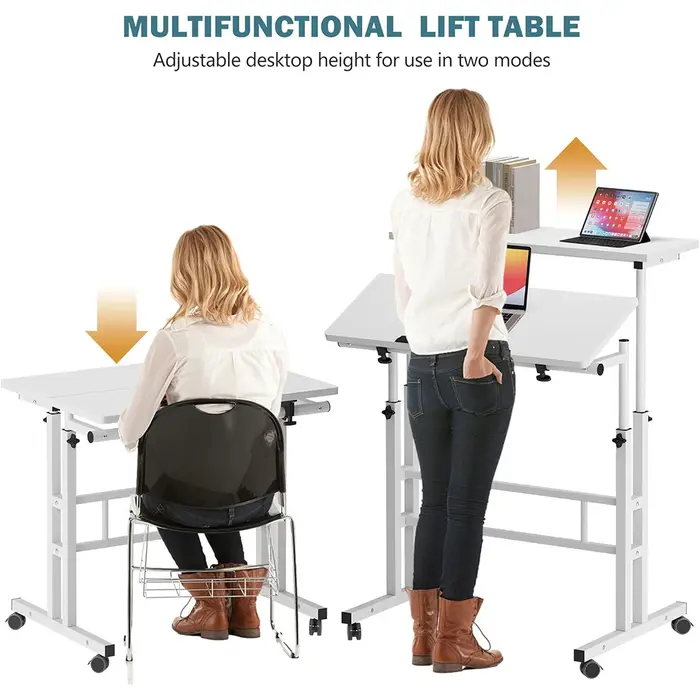 Bureau debout réglable en hauteur 70-110 cm avec plateau inclinable et roulettes verrouillables pour chasseur