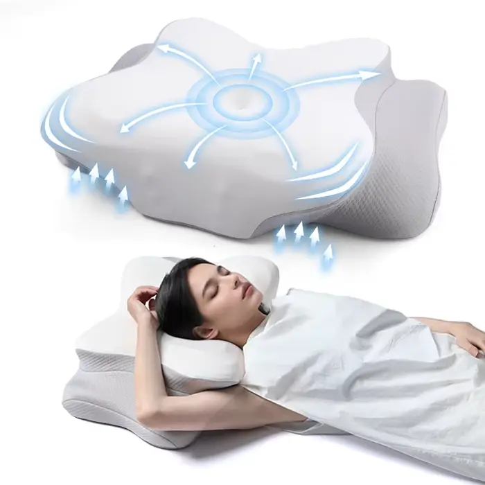 Oreiller orthopédique cervical mémoire de forme - Confort nuque ergonomique papillon - Massage sommeil sain