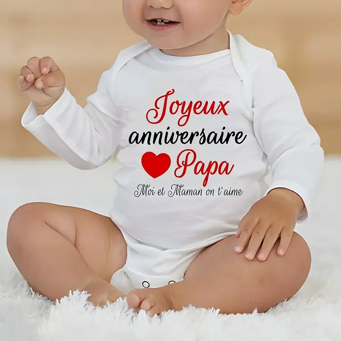 Bodysuit bébé anniversaire personnalisé - Combinaison manches longues imprimé - Vêtement fête papa maman