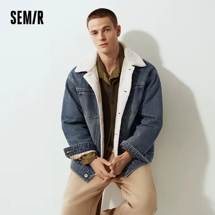 Semir Denim veste hommes hiver coton manteau 2025 nouvelle rue rétro en détresse fausse laine d'agne