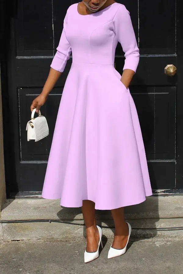 Robe Longue de Soirée pour Femme, Élégante, Couleur Unie, Col Rond, Taille Haute, ixde Mariage, Cock