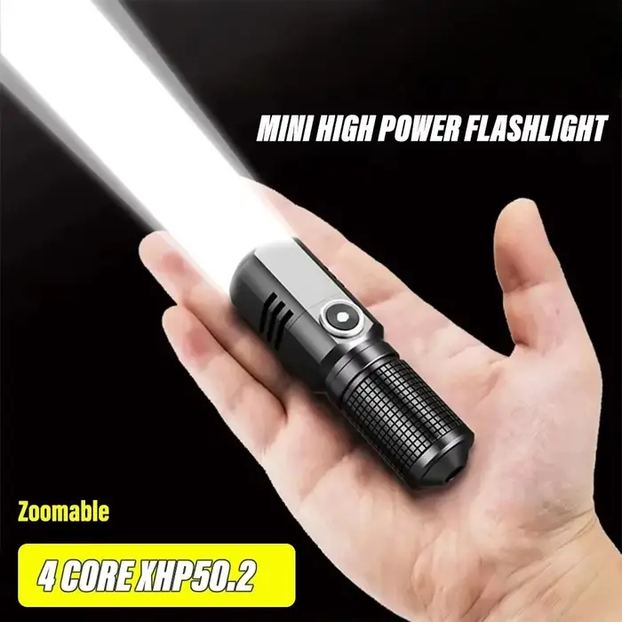 Mini lampe de poche XHP50 LED rechargeable, lampe de poche puissante de 1500lm, peut être éteinte d'