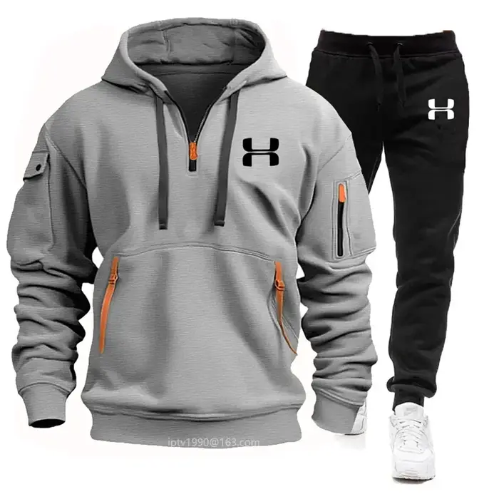 Sweat à capuche à manches longues et pantalon de sport et de loisirs pour hommes, combinaison de jog