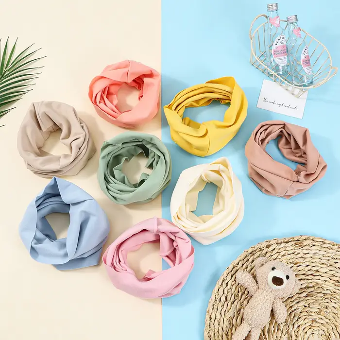 Écharpe en coton pour enfants, écharpe polyvalente à col rond, imprimé solide, chaud, coupe-vent, po