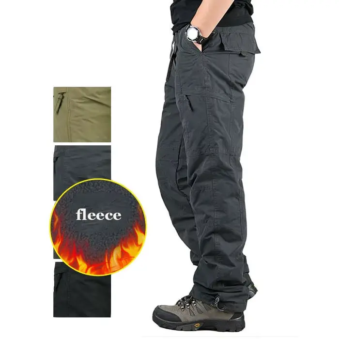 Pantalon d'hiver chasse homme en polaire épaisse cargo multi-poches chaud travail extérieur