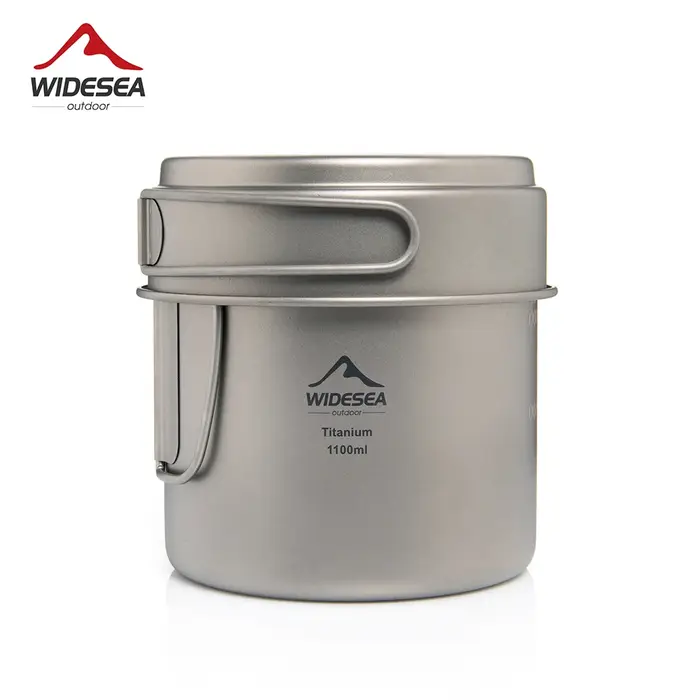 Widesea Camping tasse Portable titane cuisson 1100ML casserole poignées pliantes randonnée en plein 