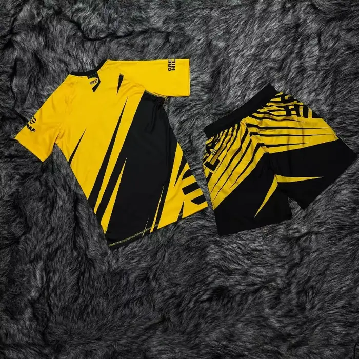 Nouvel ensemble sportif IMMAF 2026 – T-shirts et shorts graphiques noirs et roses pour hommes, sécha