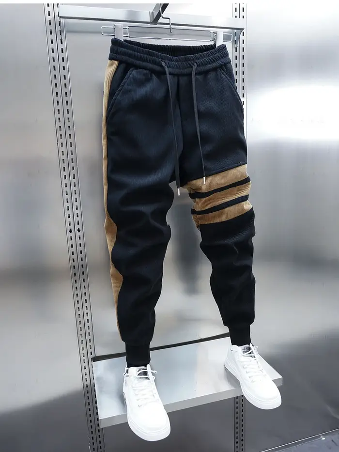 Pantalon harem patchwork rayé homme - Style streetwear décontracté luxe jogger sweatpants
