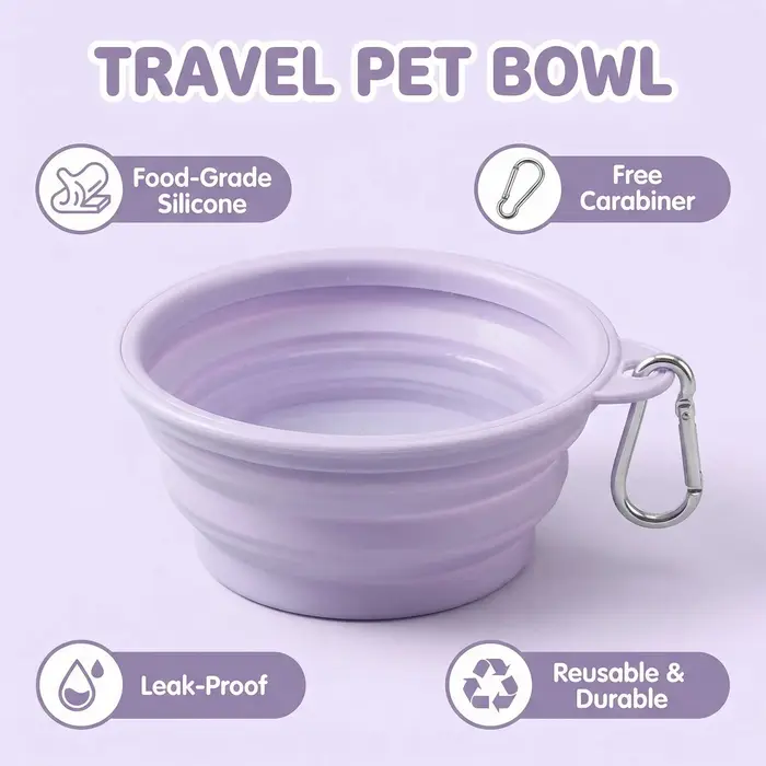Bol pliable pour chien couleur macaron en TPR, accessoire portable pour l'alimentation et l'abreuvement des animaux, gamelle de voyage pour chien avec anneaux