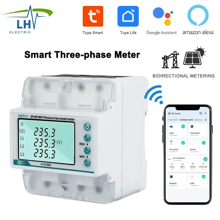 Compteur d'énergie intelligent Tuya, WiFi, 3*220, 380V, 5(100)A, vie intelligente, rail DIN triphasé