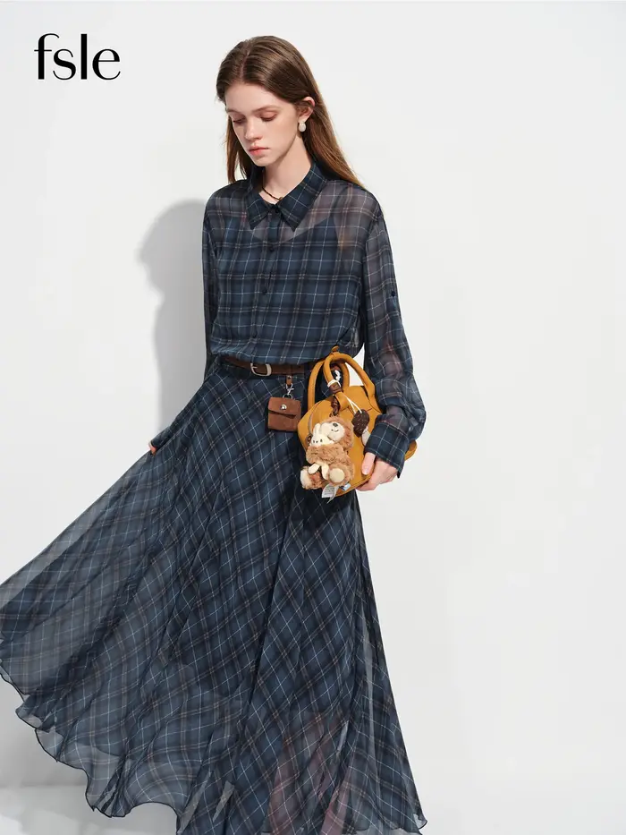 Robe de ville élégante à carreaux rétro FSLE pour femme, nouvelle collection Printemps 2026, séchage