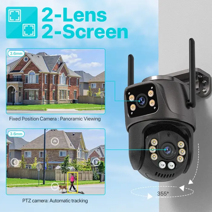 Caméra PTZ WIFI 4K 8MP extérieure - Caméra surveillance AI tracking auto double objectif CCTV