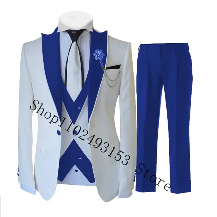 Costume 3 Pièces Bleu Royal pour Homme, Smoking Formel d'Affaires, Slim Fit, pour Mariage, Blazer Gr