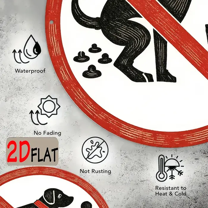 Panneau vintage « Pas de crottes de chien » rond en aluminium avec empreinte de patte, avertissement