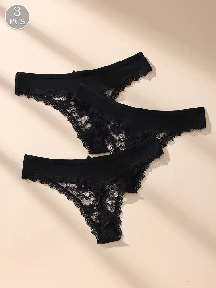 Awesomea 3 pièces de sous-vêtements avec nœud en dentelle pour femme – Culotte taille basse douce et confortable – Slip