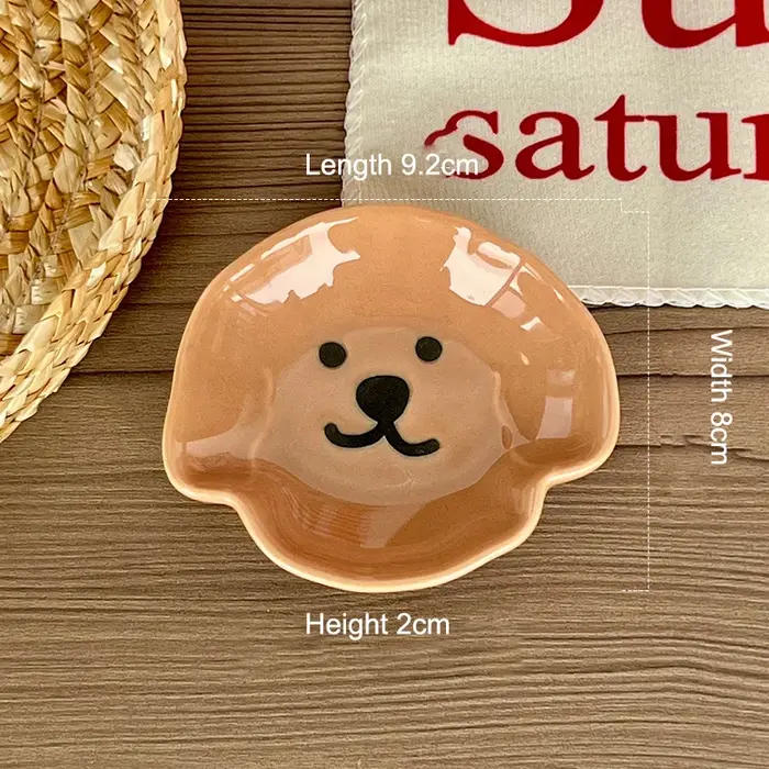 Adorable plat à sauce en céramique avec motif de chien et d'ours mignon – Bol à tremper simple/doubl