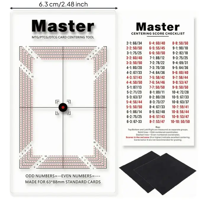 Outil de centrage avec marquages rouges à trait, planche de centrage pour cartes à collectionner, ci