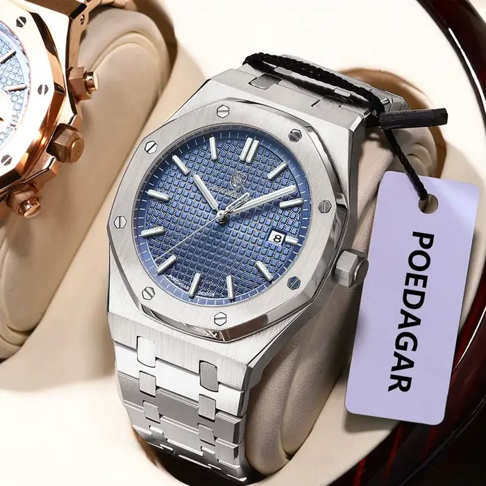 Montre homme Poedagar luxe quartz étanche acier inox - Date lumineuse affaires chasse