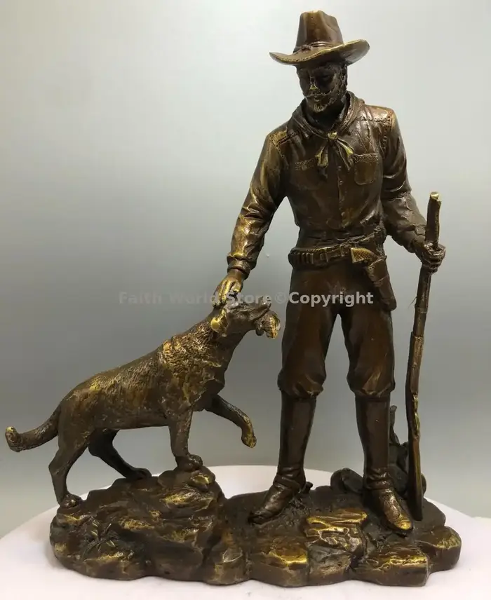 Statue en bronze de culture américaine Hunter Cowboy avec chien