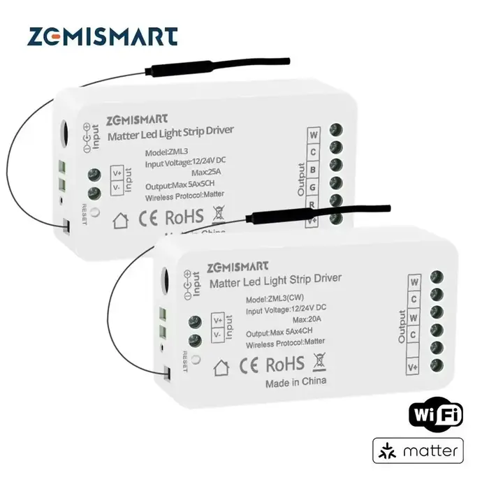 Contrôleur intelligent pour bande LED RGBCW CCT Zemismart Matter via WiFi, compatible avec Homekit, 