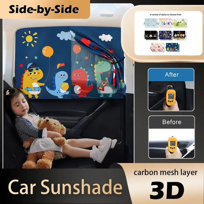 Pare-soleil magnétique télescopique pour fenêtre de voiture, 2 couches, moustiquaire, couverture sol
