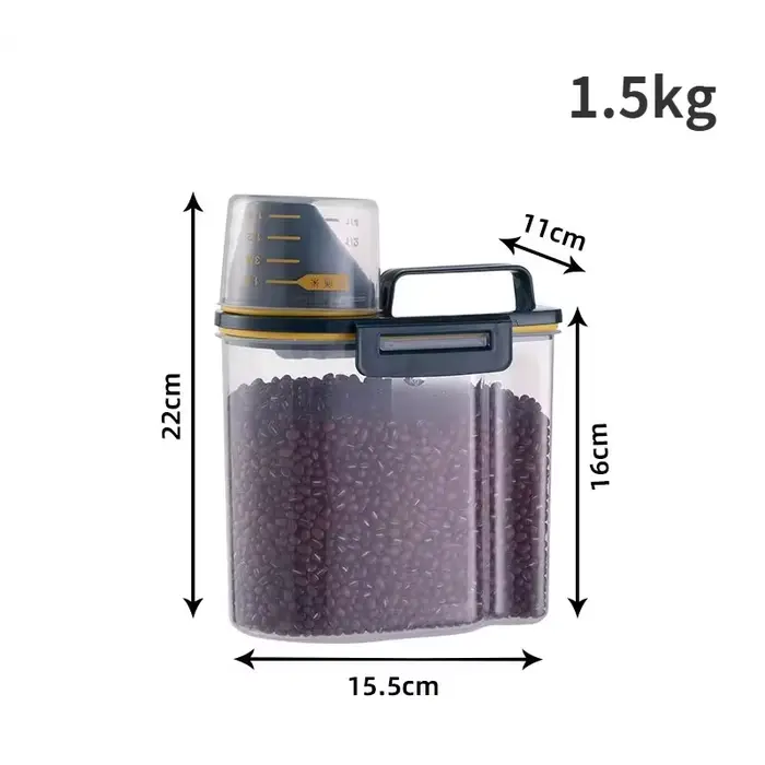 Conteneur alimentaire de 1,5 kg/2 kg pour animaux de compagnie, seau doseur en plastique avec pot he
