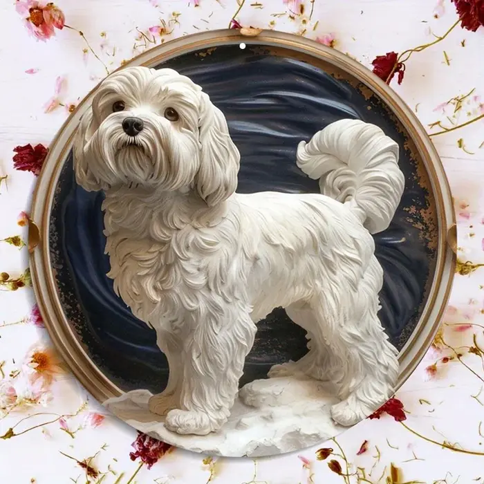 Panneau mural rond en métal imperméable pour chien blanc, cintre de porte en aluminium, décor de cou