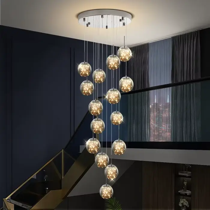 Lustre Led moderne boule de verre réglable pour escalier salon lampes suspendues décor à la maison é
