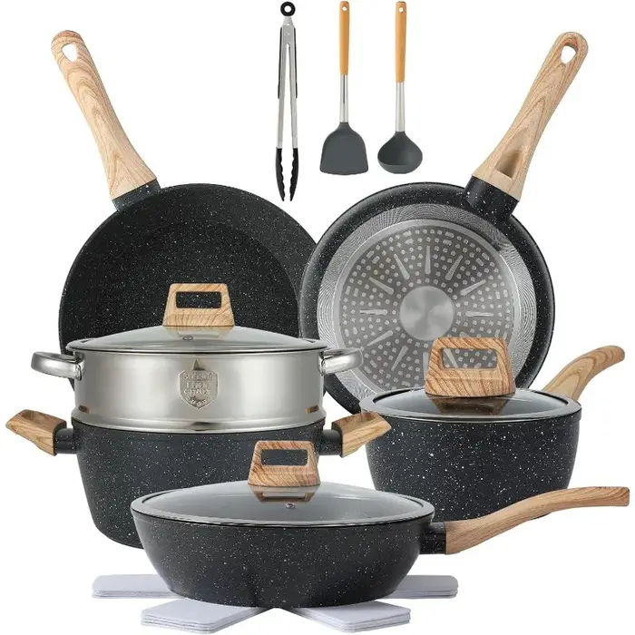 Ensemble de casseroles et poêles, batterie de cuisine antiadhésive avec ensemble de cuisine (noir, 1