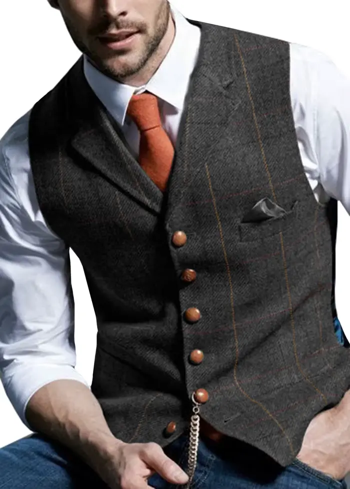 Gilets pour hommes Costume en Tweed Vêtements d'affaires pour hommes Gilet rayé Punk Gilet Groomman 