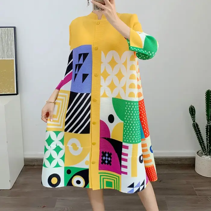 Robe haut de gamme ata yake, robe élégante de printemps et d'automne, jupe chemise imprimée pour les
