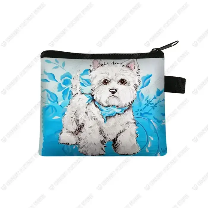 Westie – porte-monnaie en peinture de chien pour femmes, joli sac à rouge à lèvres, carte, porte-clé