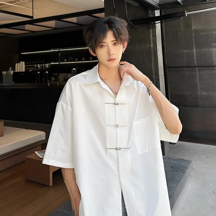 Chemise Chic à Manches Courtes pour Homme, Vêtement à Revers, Style Coréen, Mode, Été, Streetwear, D