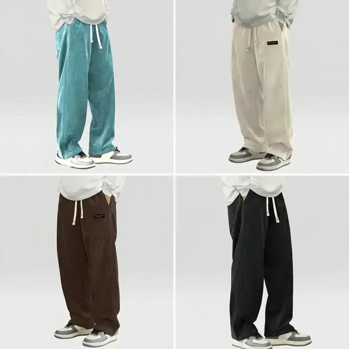 Nouveauté 2026 Pantalon décontracté en velours côtelé pour homme, coupe ample et droite, style stree