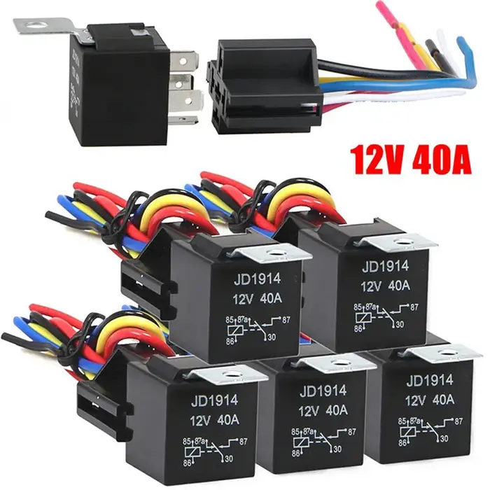 Relais automobile étanche 12v 5 broches 40a, relais de voiture avec Terminal en cuivre noir et rouge