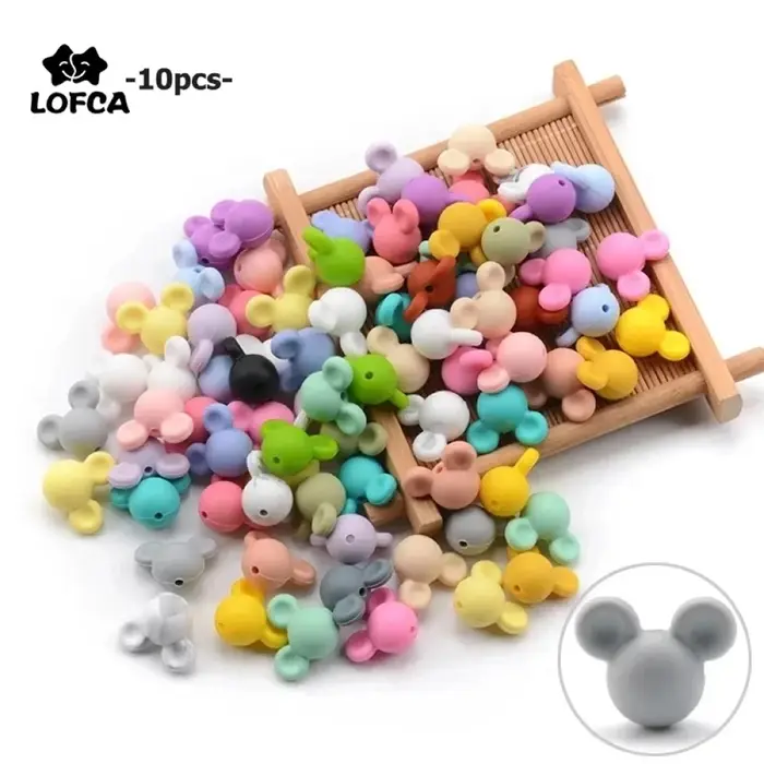LOFCA 10 pièces/lot souris perles de Silicone bébé anneau de dentition jouet doux à mâcher dentition