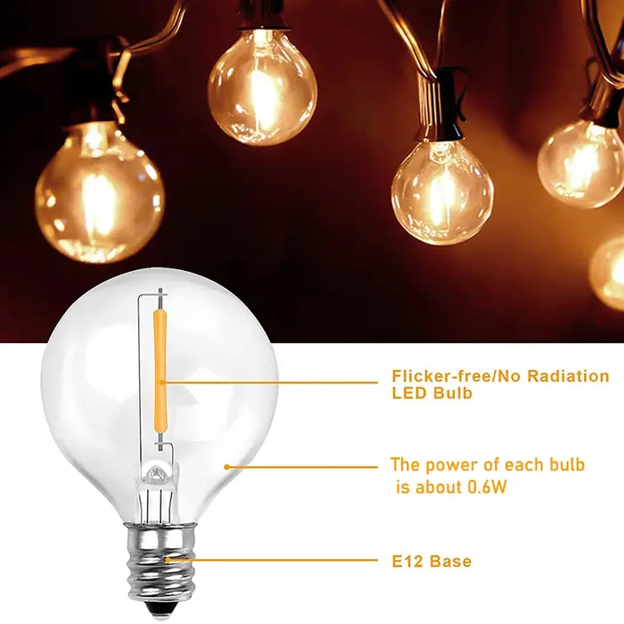 Guirxiété lumineuse LED G40, ampoules LED en tungstène, support de douille de base E12, ampoule pour