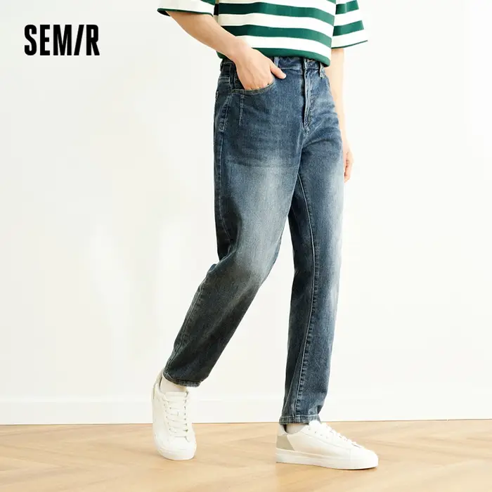 Jean Homme Semir Vintage Délavé Coton Élastique Doux Coupe Slim Polyvalent Tendance 2026 Décontracté
