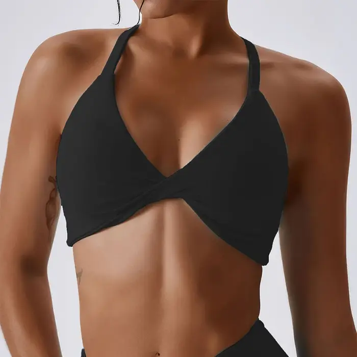 Anfilia femmes soutiens-gorge de sport solide licou cou haute élastique avec amovible rembourré gymn