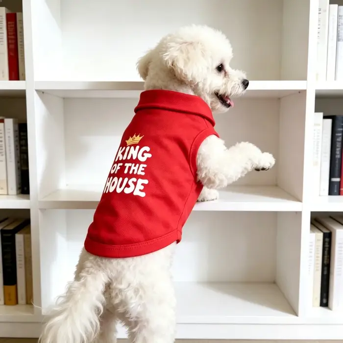 Veste polo sans manches pour chien King of The House Crown, vêtements pour petits chiens
