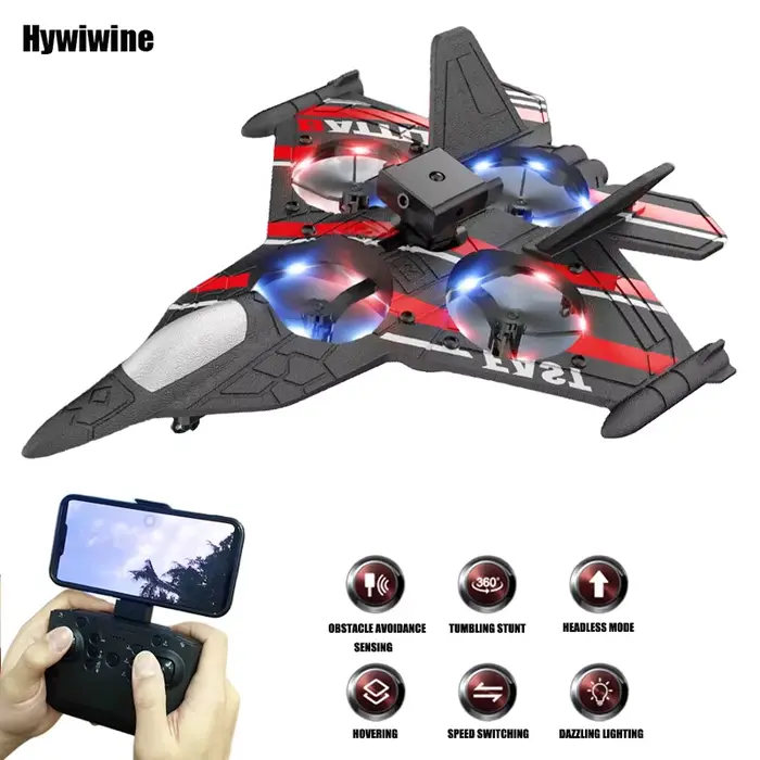 Avion RC avec caméra, hélicoptère télécommandé, pour éviter les obstacles, avion de chasse 2.4G en mousse EPP, jouets de noël pour enfants
