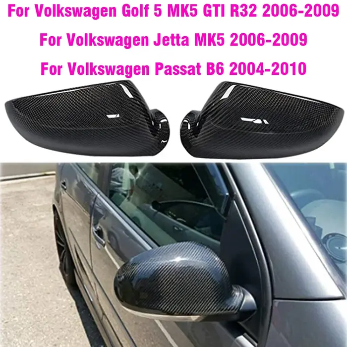 Couvercle de rétroviseur latéral en fibre de carbone pour VW Golf MK5 GTI Jetta 5 (noir brillant), P