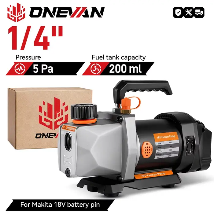 Pompe à vide réfrigérante ONEVAN 1/2HP 7CFM compatible batterie Makita 18V pour réparation automobile et installation de climatisation résidentielle